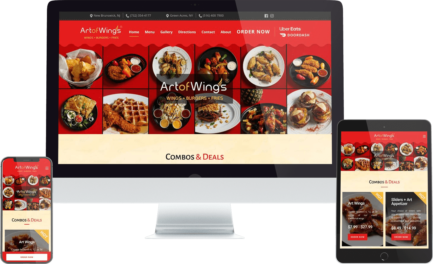 Art of Wings website as delivered, shown on desktop, tablet and mobile.
