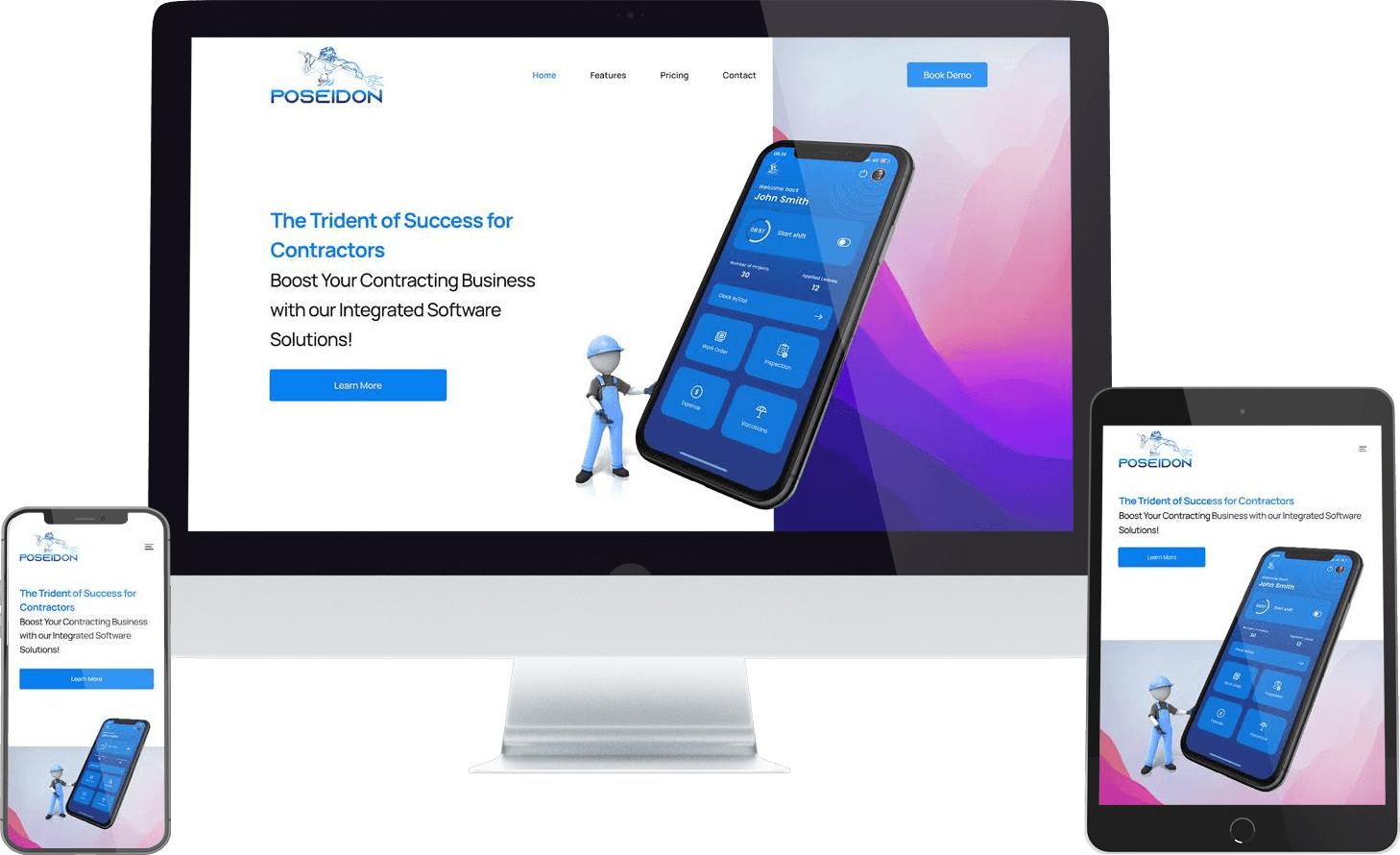 POSEIDON website as delivered, shown on desktop, tablet and mobile.